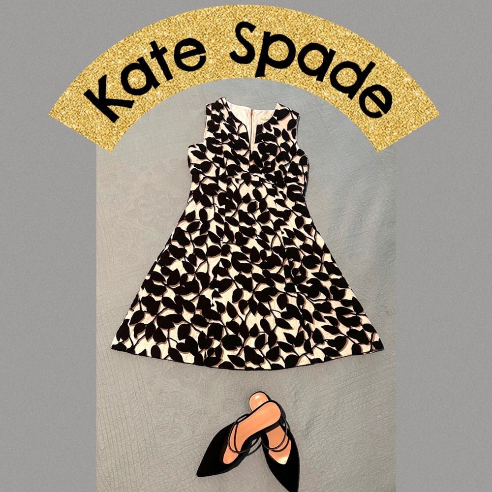 Kate Spade Black Garden Leaves A-Line Dress